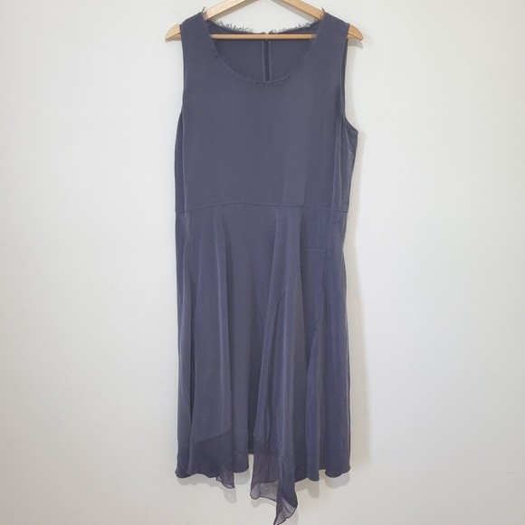 Elie Tahari 100% SILK Dress Size L Asymmetrical Hem Eyelash Trim Sleeveless - Picture 1 of 10
